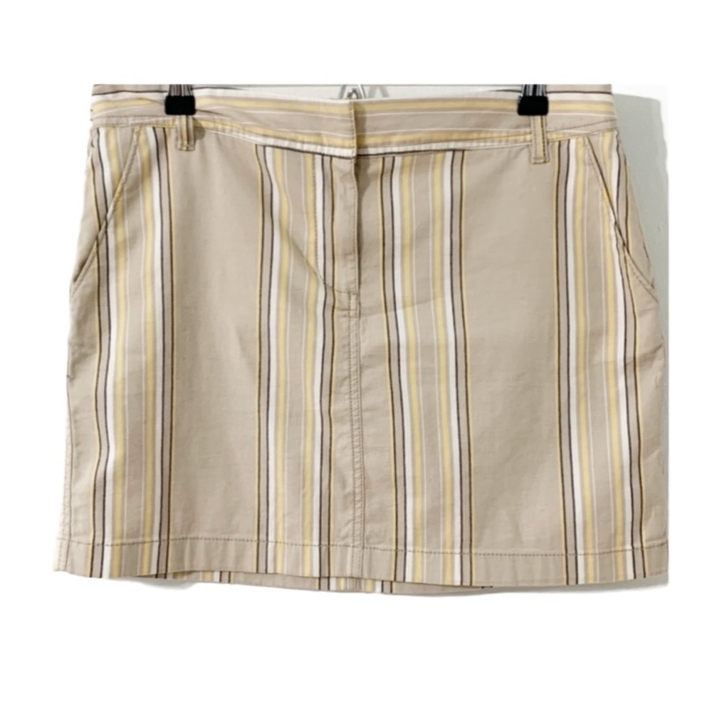 Ann Taylor LOFT Striped Cotton Mini Skirt Back Pockets with Flaps Slash Front